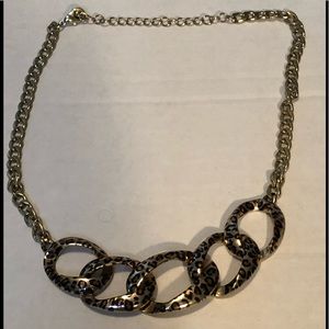 Leopard Link Choker Necklace on Goldtone Link Chain